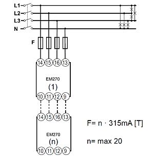 EM270 připojení napětí - kaskáda