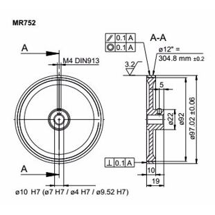 MR752.10A Measur.wheel 1mm 30,5cm Al