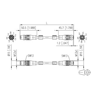 142MHA12050 M12 plug/jack 8x0,25 5m Blk